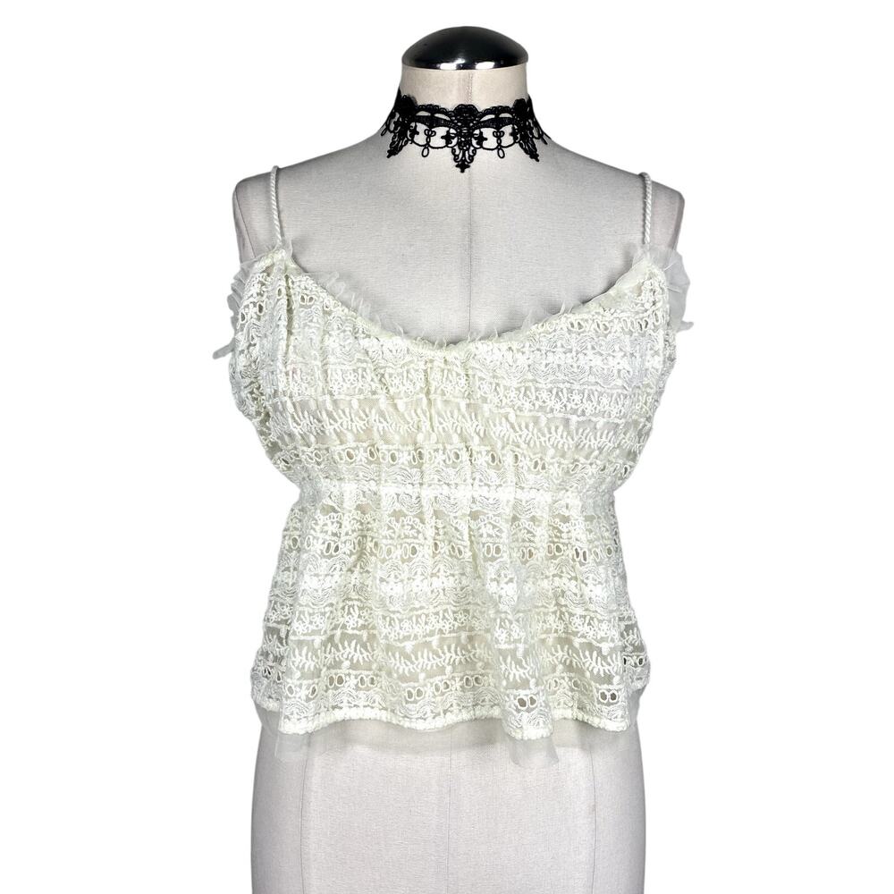Sheer Lace Knit Open Back Babydoll White Boho Fairy Hippie Summer Spring Blouse